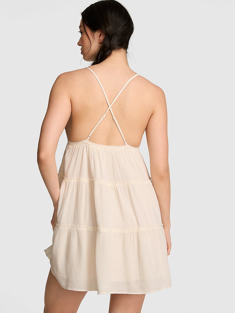 PINK Flirt Alert Tiered Mini Dress, Winter White, onModelBack, 2 of 3