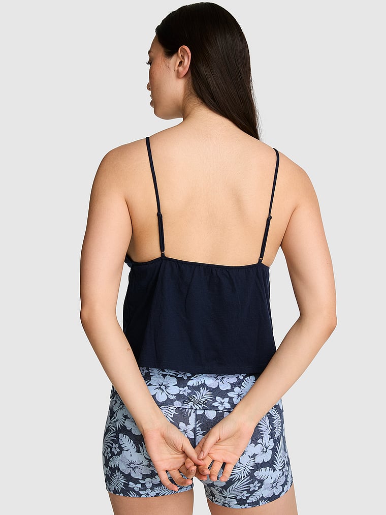 PINK Dream Jersey Babydoll Cami, Noir Navy, onModelBack, 2 of 3