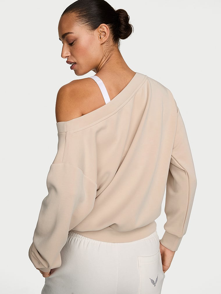 Victoria's Secret, VSX Featherweight Knit Off-the-Shoulder Top, Oyster, onModelBack, 2 of 3 Nikita  is 5'10" and wears Small