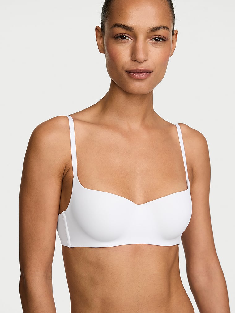 Victoria's Secret, The T-shirt Smooth Lightly Lined Balconette Bra, VS White, onModelFront, 1 of 3 Nikita  is 5'10" or 178cm and wears 34B or Small