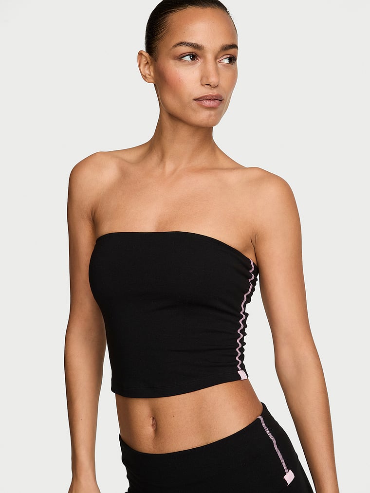 Victoria's Secret, Angel Essentials Cotton Tube Top, Pure Black, onModelFront, 1 of 3 Nikita  is 5'10" and wears Small