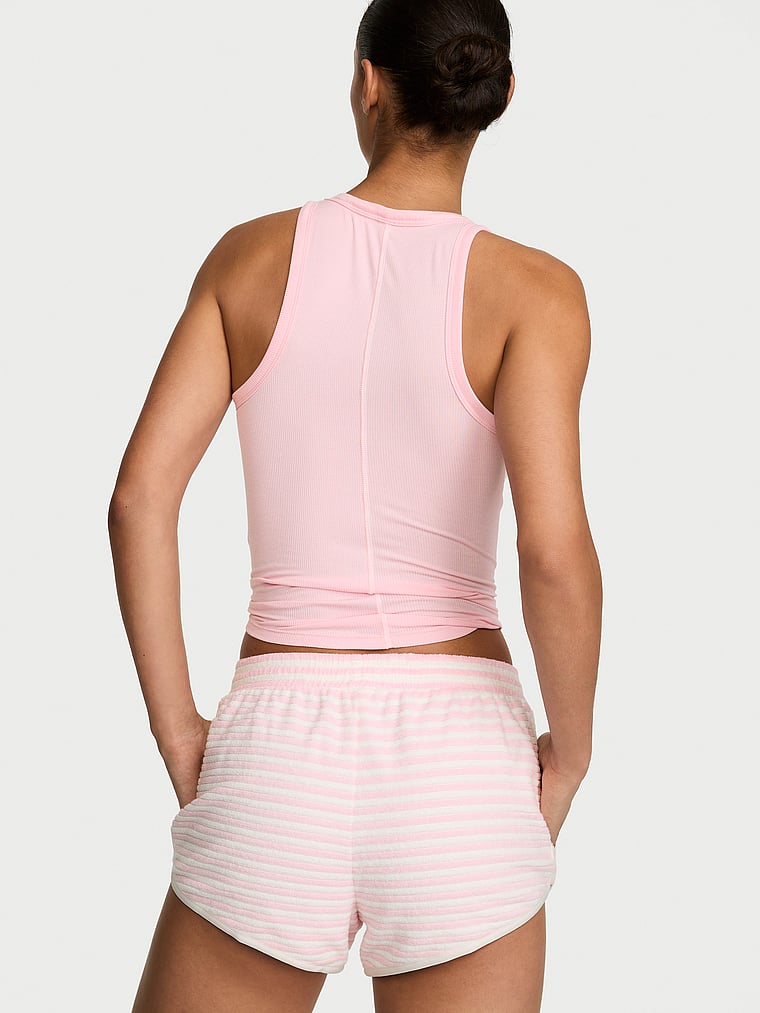 Victoria's Secret, Angel Essentials Micro Terry Curved Hem Short, Pretty Blossom Stripes, onModelBack, 2 of 4