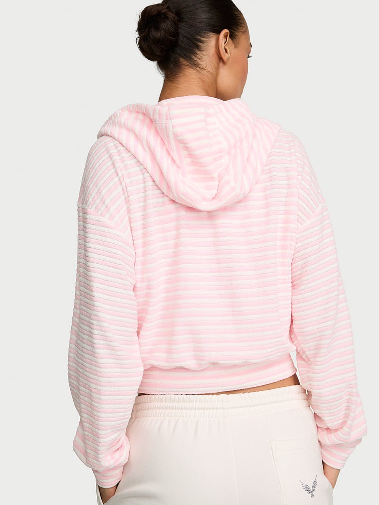 Victoria's Secret, Angel Essentials Micro Terry Full-Zip Hoodie, Pretty Blossom Stripes, onModelBack, 2 of 4