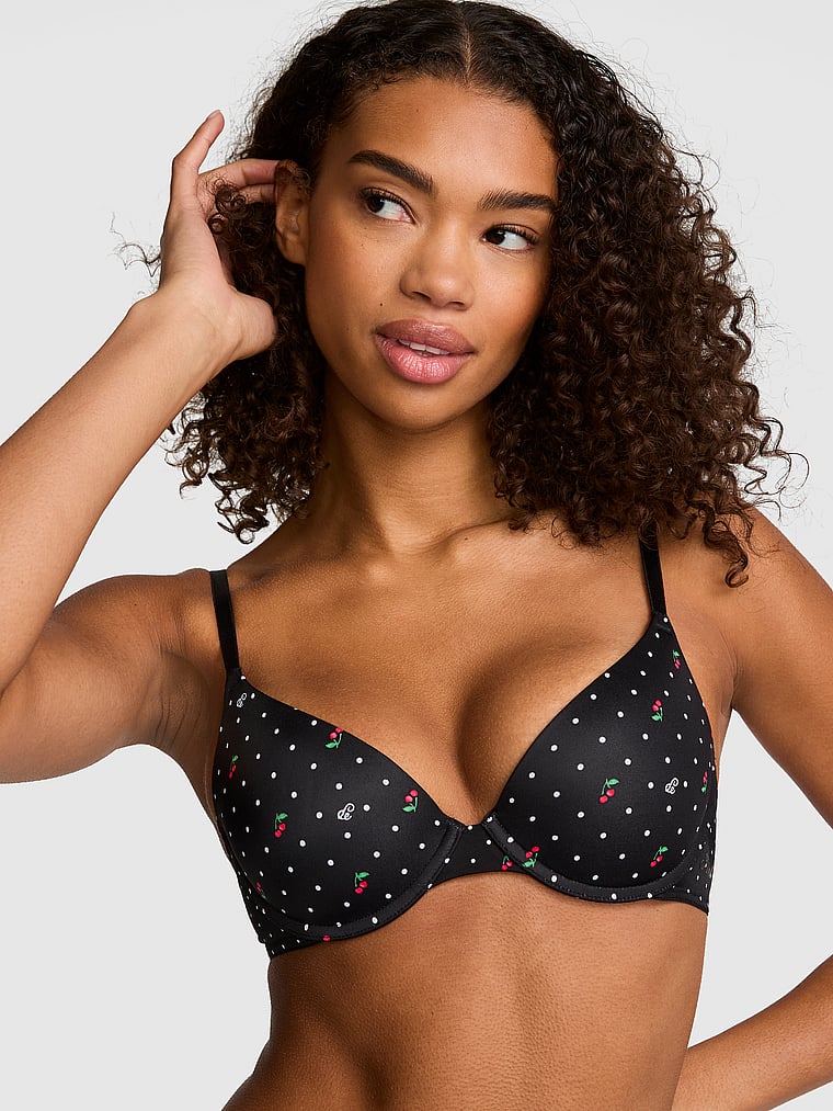 PINK Wear Everywhere Push-Up , Cherry & Dot Print, onModelFront, 1 of 3