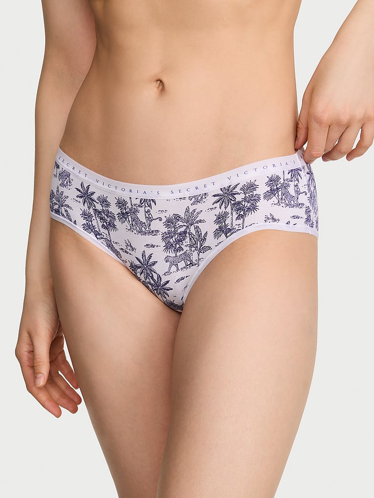 Victoria's Secret, Victoria's Secret Stretch Cotton Hiphugger Panty, Blue Jungle Toile, onModelFront, 1 of 3 Lotta is 5'10" and wears Small
