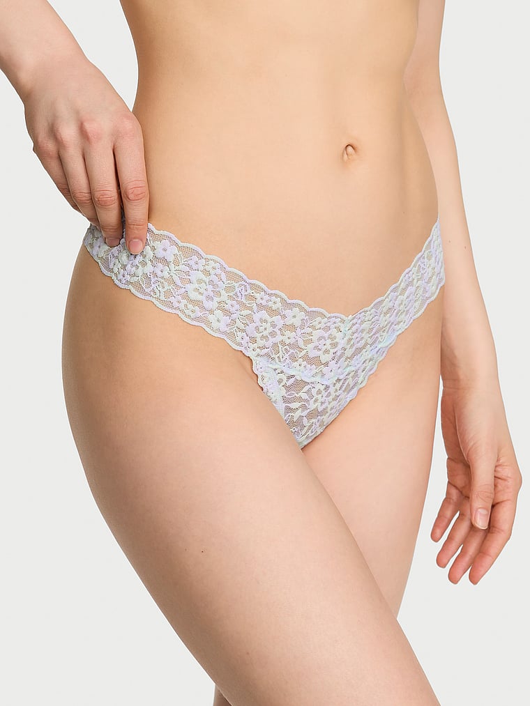 Victoria's Secret, The Lacie Lace Lace-Up Thong Panty, Bliss Stripe, onModelFront, 1 of 3 Lotta is 5'10" and wears Small