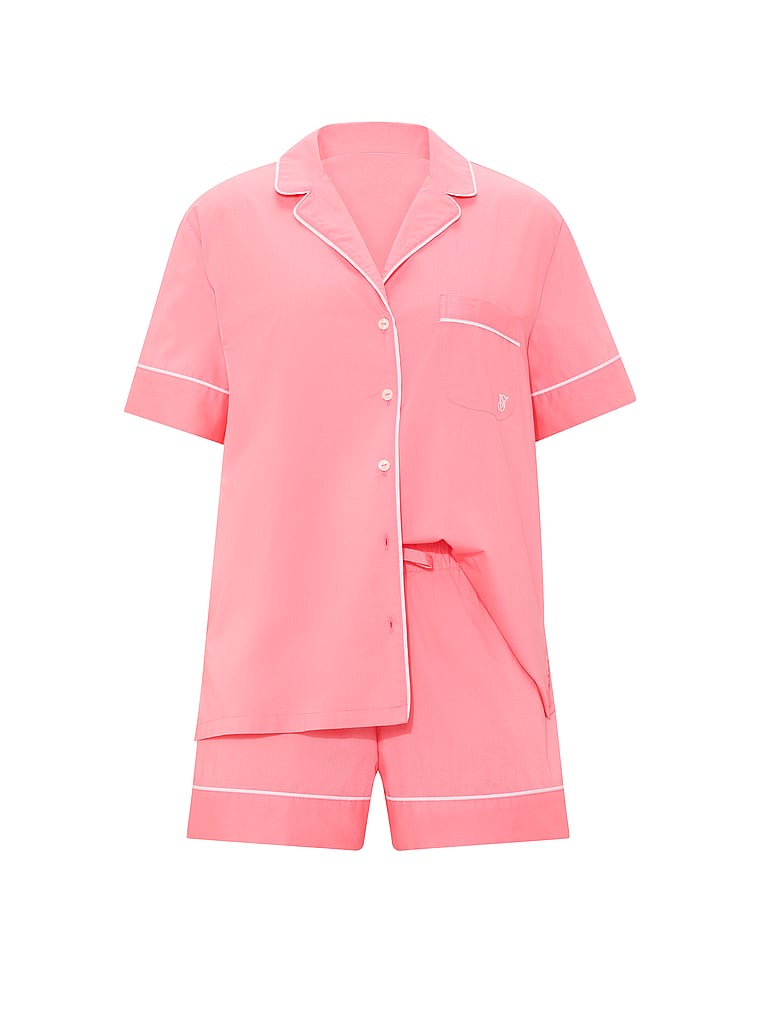 Victoria's Secret, Victoria's Secret Heritage Cotton Short Pajama Set, Pink Cocktail, offModelFront, 3 of 4