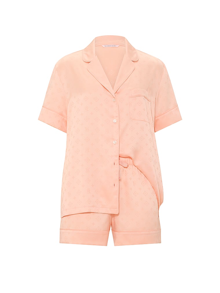 Victoria's Secret, Victoria's Secret Signature Satin Short Pajama Set, Pink Gin, offModelFront, 2 of 5