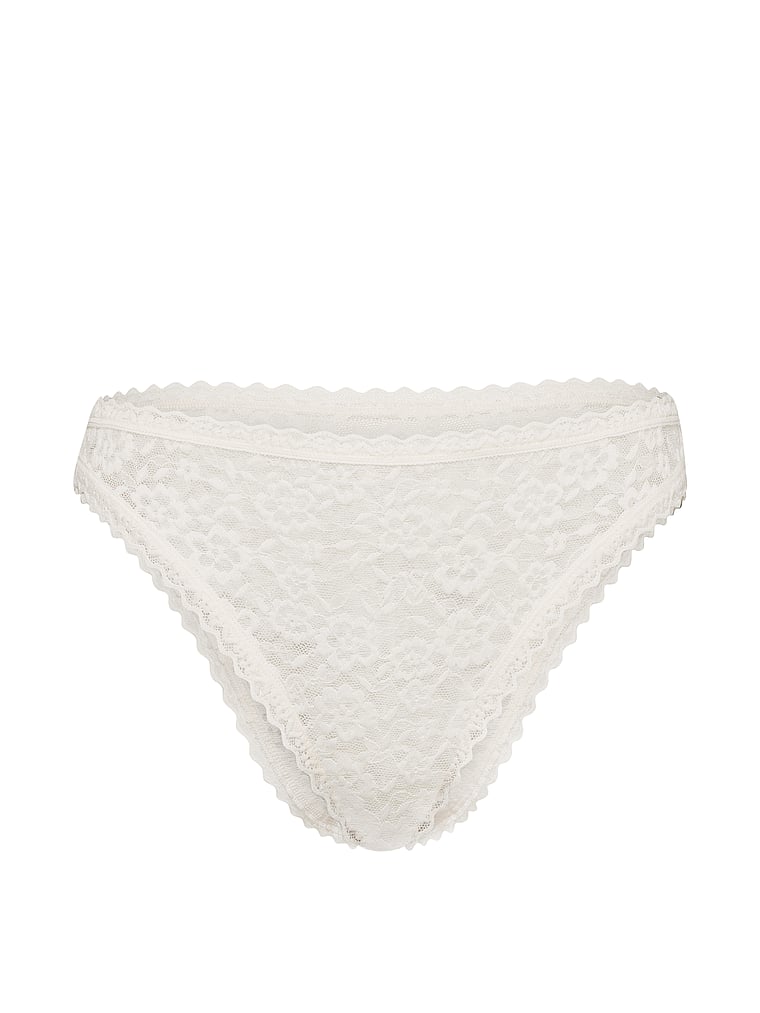 Victoria's Secret, The Lacie Lace Brief Panty, Coconut White, offModelFront, 3 of 3