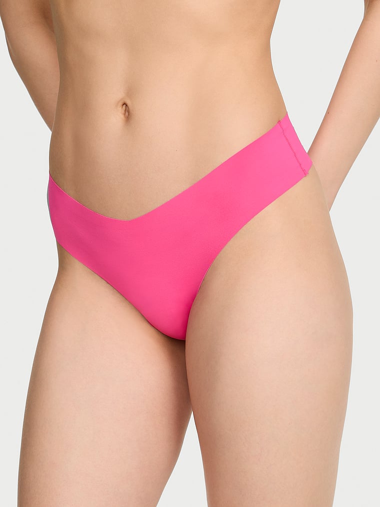 Victoria's Secret, No-Show No-Show Stripe Mesh Thong Panty, Haute Pink, onModelFront, 1 of 3 Lotta is 5'10" and wears Small