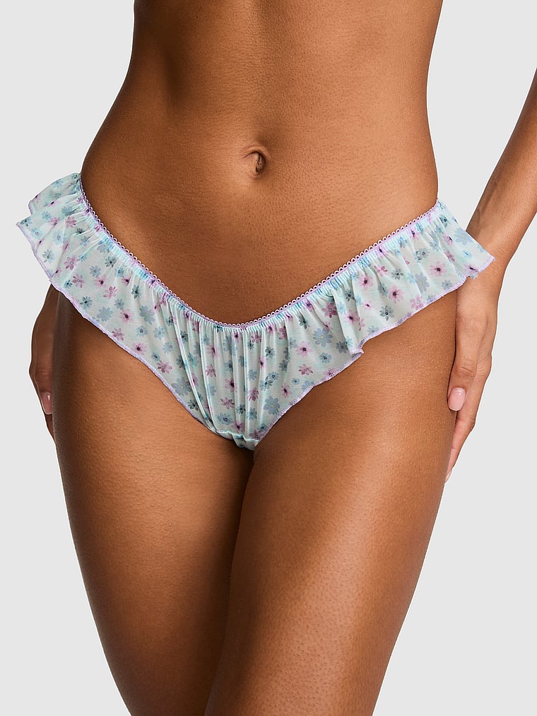 PINK GRWPINK™ Flutter Tanga Panty, Spray Blue Floral Print, onModelFront, 1 of 3