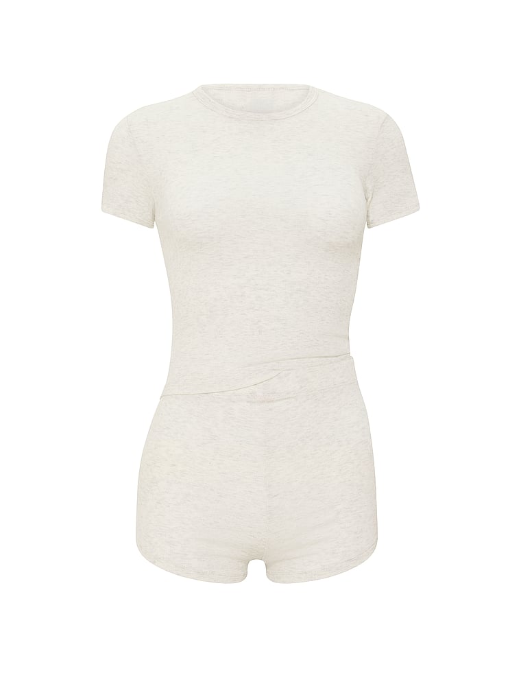 Victoria's Secret, Victoria's Secret SoSoft™ Modal Ribbed Tee & Shortie Set, Heather Snow, offModelFront, 3 of 4