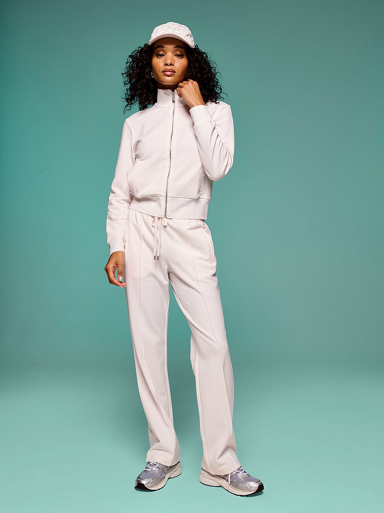 Victoria's Secret, Angel Essentials Bridal Pique Knit Flare Track Pant, Coconut White, onModelFront, 1 of 4