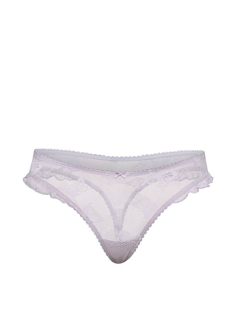 Victoria's Secret, The Lacie Lace Thong Panty, Purple, offModelFront, 4 of 5