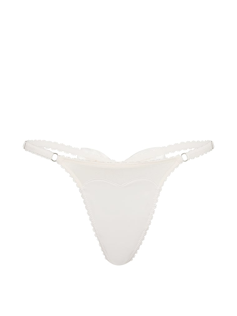 Victoria's Secret, Victoria's Secret Tease Bow Bridal V-String Panty, Coconut White, offModelFront, 3 of 3