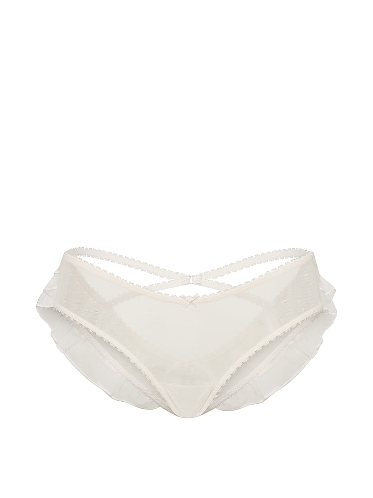 Victoria's Secret, Victoria's Secret Tease Mesh Lace-Trim Cheeky Panty, Coconut White, offModelFront, 3 of 3