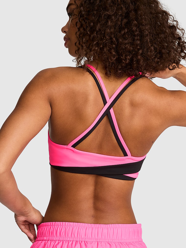 PINK PINK Relay™ Square-Neck Cross-Back Sports Bra, Fall For Me Pink, onModelBack, 2 of 5