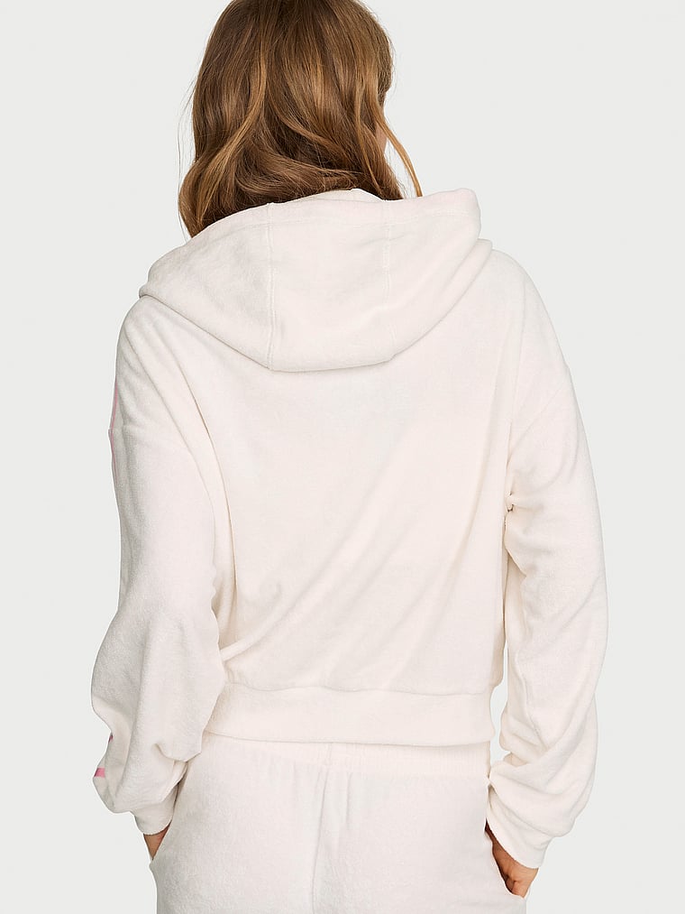Victoria's Secret, Angel Essentials Micro Terry Full-Zip Hoodie, Coconut White, onModelBack, 2 of 3 Lotta is 5'10" and wears Small