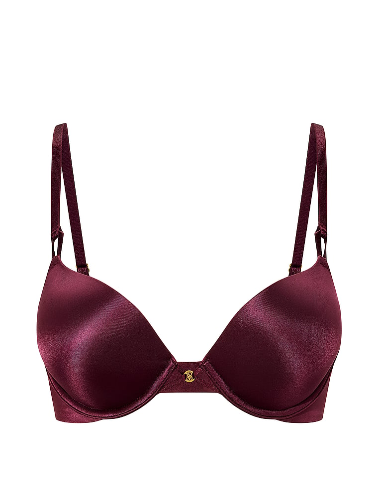 Victoria's Secret, Very Sexy Bombshell Logo Shine Strap Add-2-Cups Push-Up Bra, Rich Maroon, offModelFront, 2 of 4