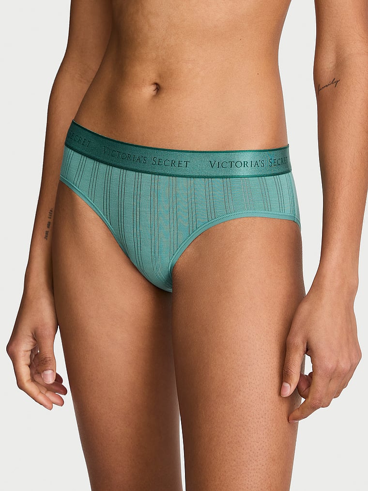 Victoria's Secret, Cotton Logo Cotton Shine Patch Hiphugger Panty, Gentle Green, onModelFront, 2 of 3 Anyeline is 5'10" and wears Small