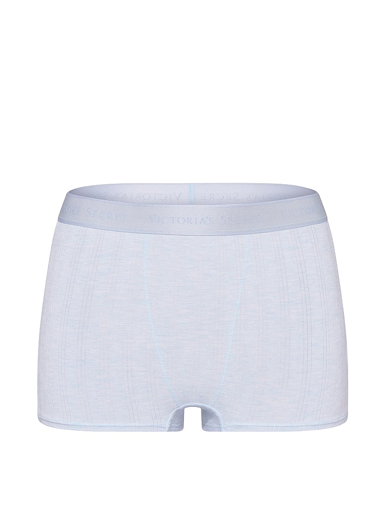 Victoria's Secret, Cotton Logo Cotton High-Waist Boyshort Panty, Heather Air Blue, offModelFront, 3 of 3