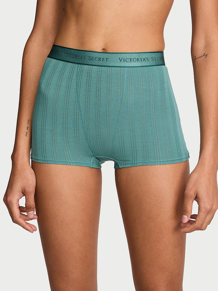 Victoria's Secret, Cotton Logo Cotton High-Waist Boyshort Panty, Gentle Green, onModelFront, 2 of 3 Anyeline is 5'10" or 178cm and wears Small