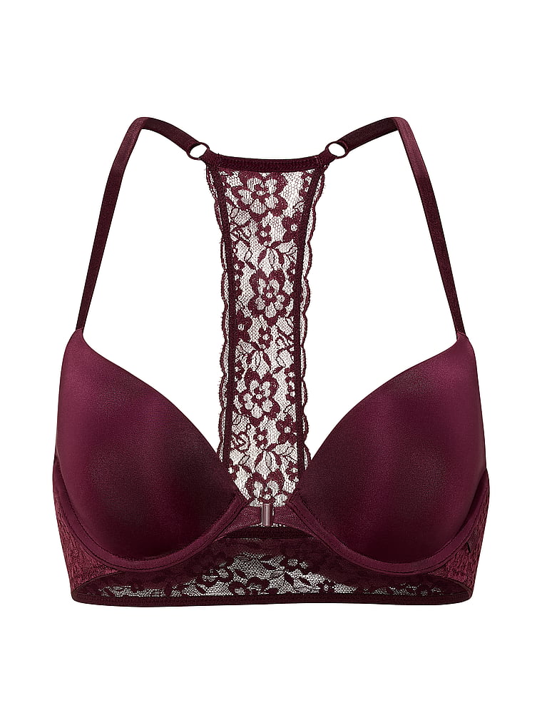 Victoria's Secret, Victoria's Secret Sexy Tee Sophia Lace Push-Up Bra, Rich Maroon, offModelFront, 3 of 3