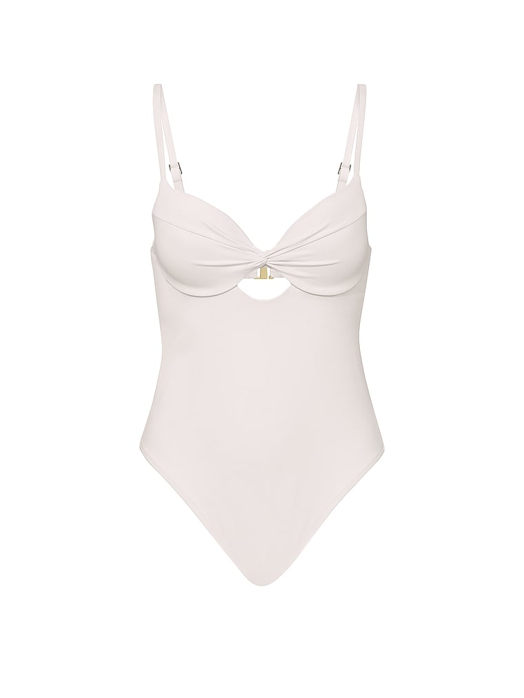 Victoria's Secret, Victoria's Secret Swim Twist Push-Up One-Piece Swimsuit, Coconut White, offModelFront, 3 of 3