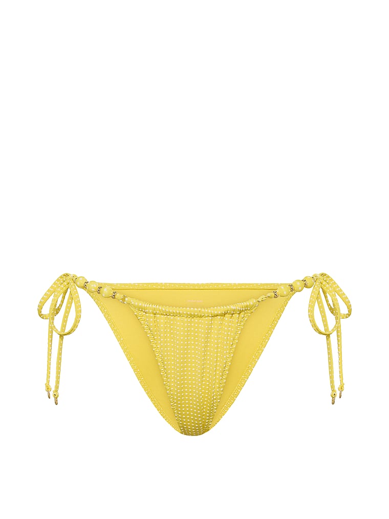Victoria's Secret, Victoria's Secret Swim Beach Beads Side-Tie Brazilian Bikini Bottom, Yellow Fusion, offModelFront, 3 of 4