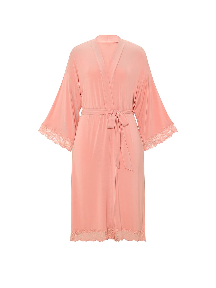 Victoria's Secret, Victoria's Secret SoSoft™ Modal Lace-Trim Robe, Blush Pink, offModelFront, 3 of 4