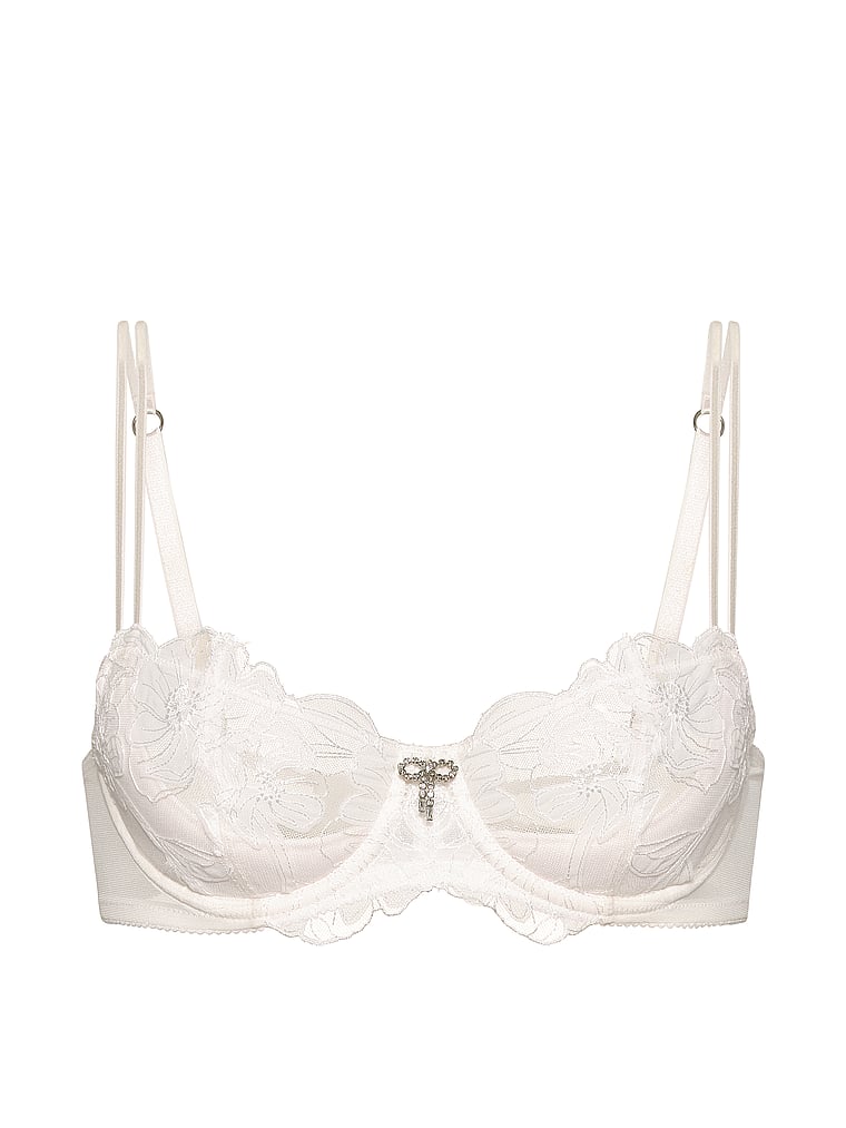 Victoria's Secret, Dream Angels Wicked Unlined Frou Frou Embroidery Balconette Bra, Frou Frou White, offModelFront, 3 of 6
