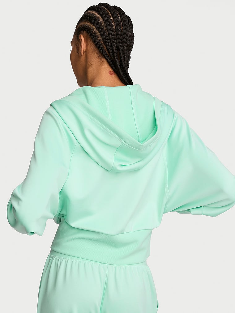 Victoria's Secret, VSX VSX Soft Jersey Hoodie Track Jacket, Waterfall, onModelBack, 2 of 3 Anyeline is 5'10" or 178cm and wears Small