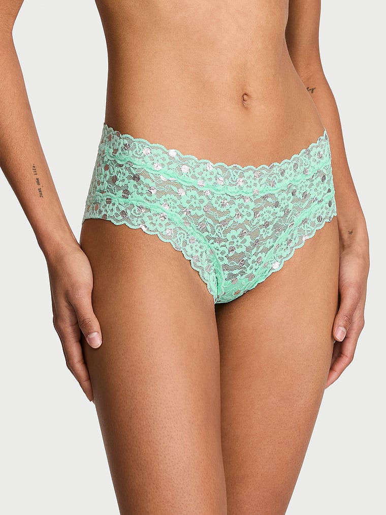 Victoria's Secret, The Lacie Posey Lace Cheeky Panty, Waterfall Foil Dot, onModelFront, 2 of 3 Anyeline is 5'10" and wears Small