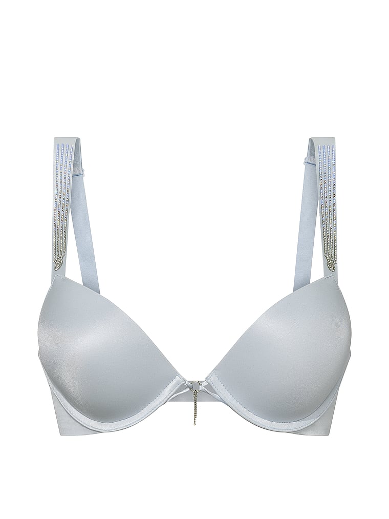 Victoria's Secret, Very Sexy Bombshell Logo Shine Strap Add-2-Cups Push-Up Bra, Linen Blue, offModelFront, 3 of 4