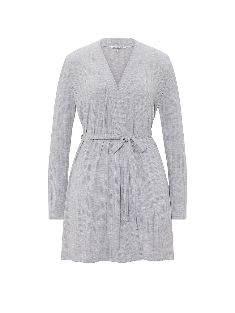Victoria's Secret, Victoria's Secret SoSoft™ Modal Ultra-Fine Short Robe, Medium Heather Grey, offModelFront, 3 of 3