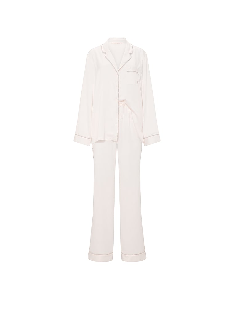 Victoria's Secret, Victoria's Secret Signature Satin Long Pajama Set, Coconut White, offModelFront, 4 of 5