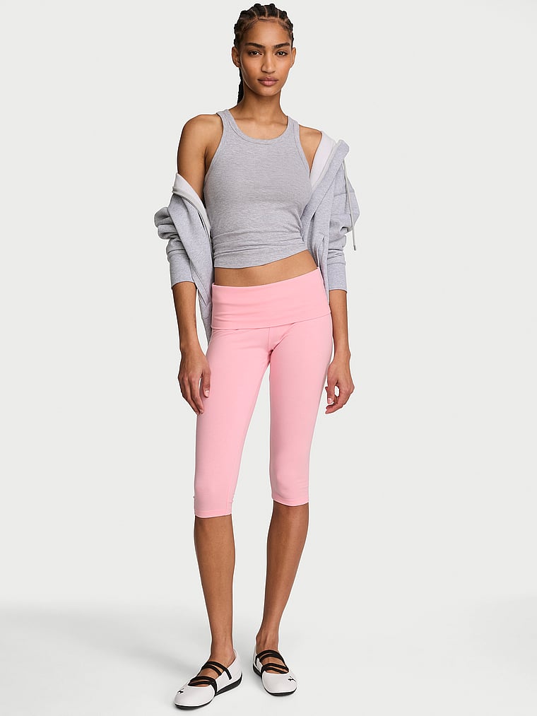 Victoria's Secret, Angel Essentials Cotton Foldover Capri Legging, Washed Victoria Pink, onModelFront, 1 of 3 Anyeline is 5'10" or 178cm and wears Small