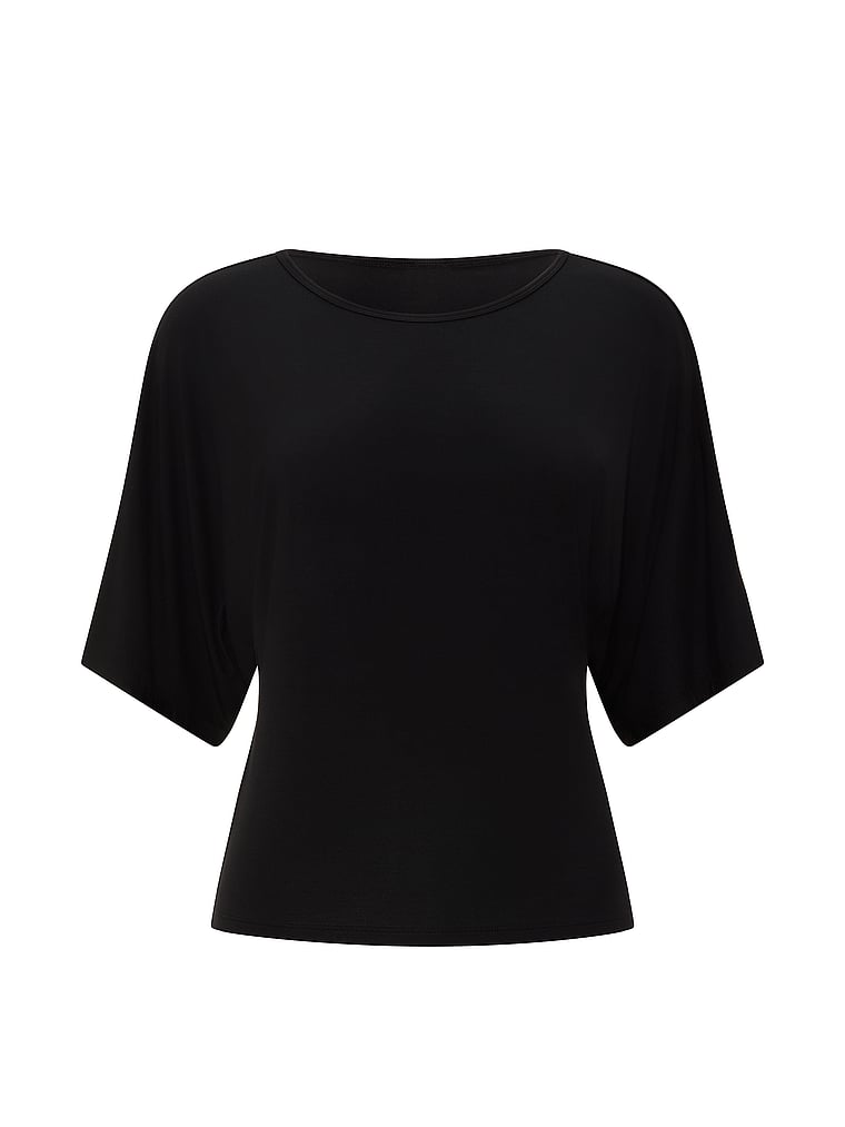 Victoria's Secret, VSX VSX Drapey Knit Side-Ruched Tee, Black, offModelFront, 3 of 3