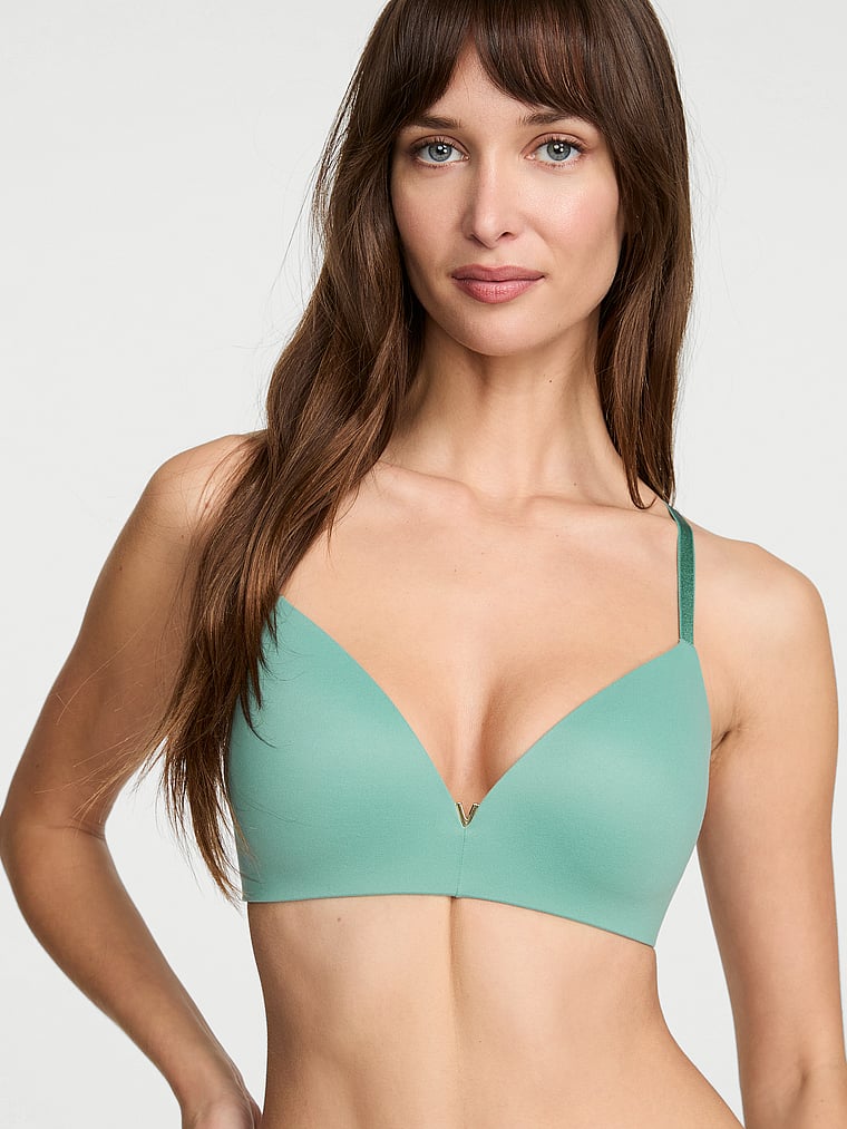 Victoria's Secret, Love Cloud Wireless Push-Up Bra, Gentle Green, onModelFront, 1 of 4 Ari is 5'9" or 175cm and wears 34B or Small