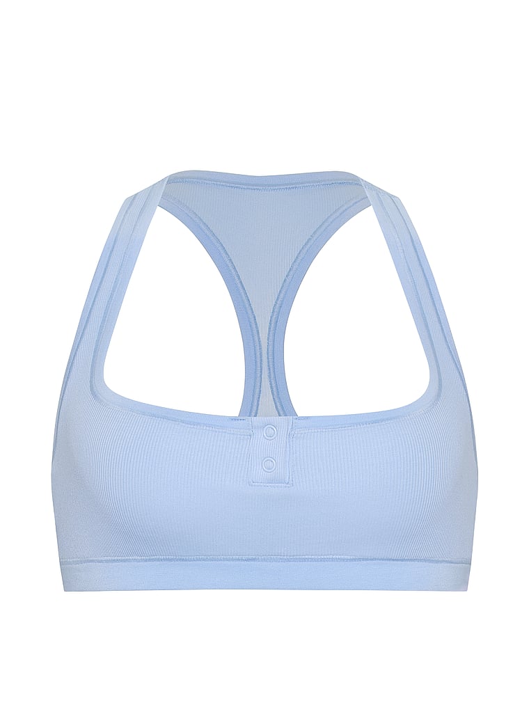 PINK Cotton Dorm Unlined Racerback Bralette, Blue Dancer, offModelFront, 3 of 3