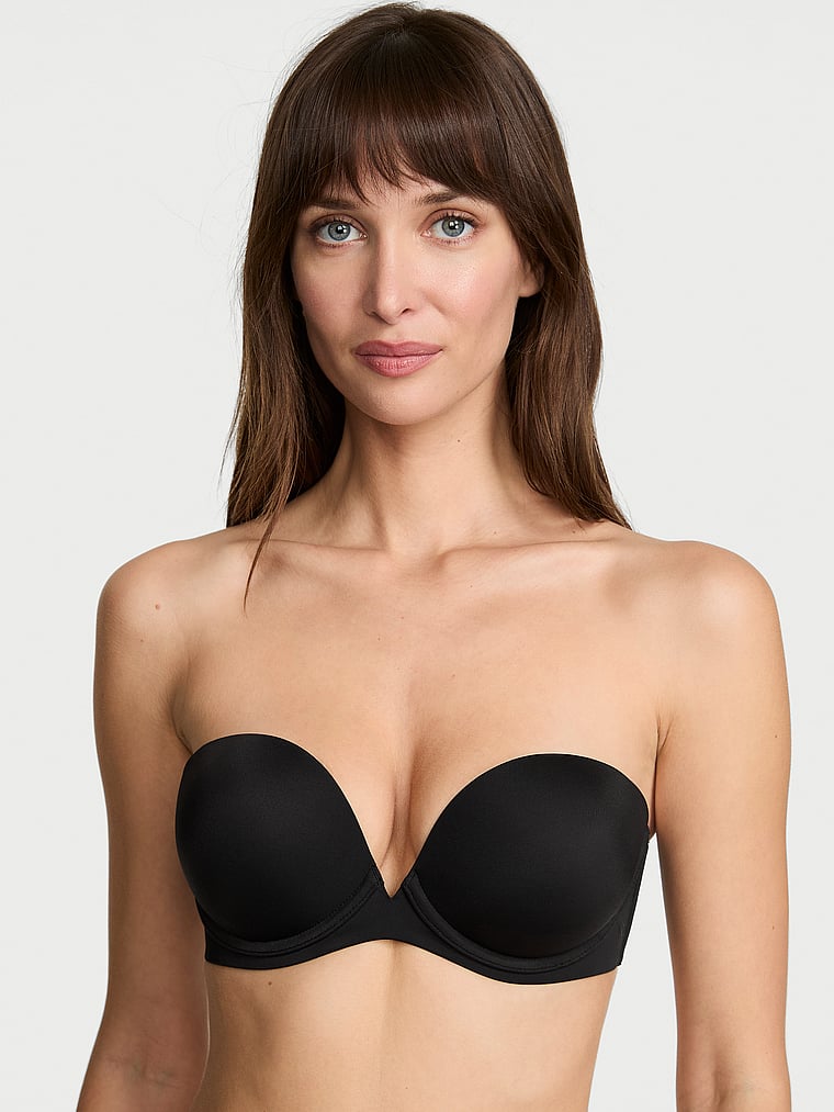 Victoria's Secret, Invisible by Victoria’s Secret Push-Up Strapless Bra, Black, onModelFront, 1 of 4 Ari is 5'9" or 175cm and wears 34B or Small