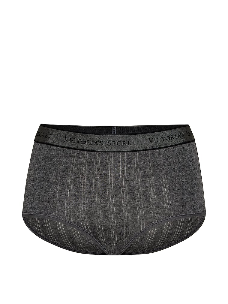Victoria's Secret, Cotton Logo Cotton Modern Brief Panty, Heather Anthracite, offModelFront, 3 of 3