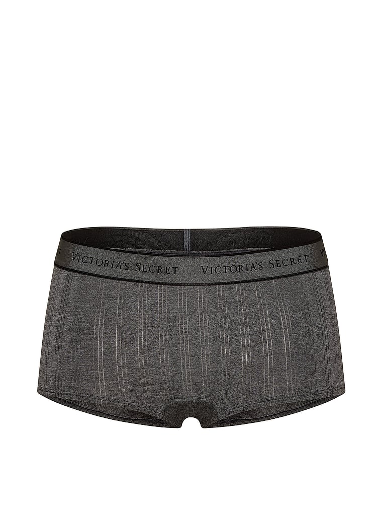 Victoria's Secret, Cotton Logo Cotton Boyshort Panty, Heather Anthracite, offModelFront, 3 of 3