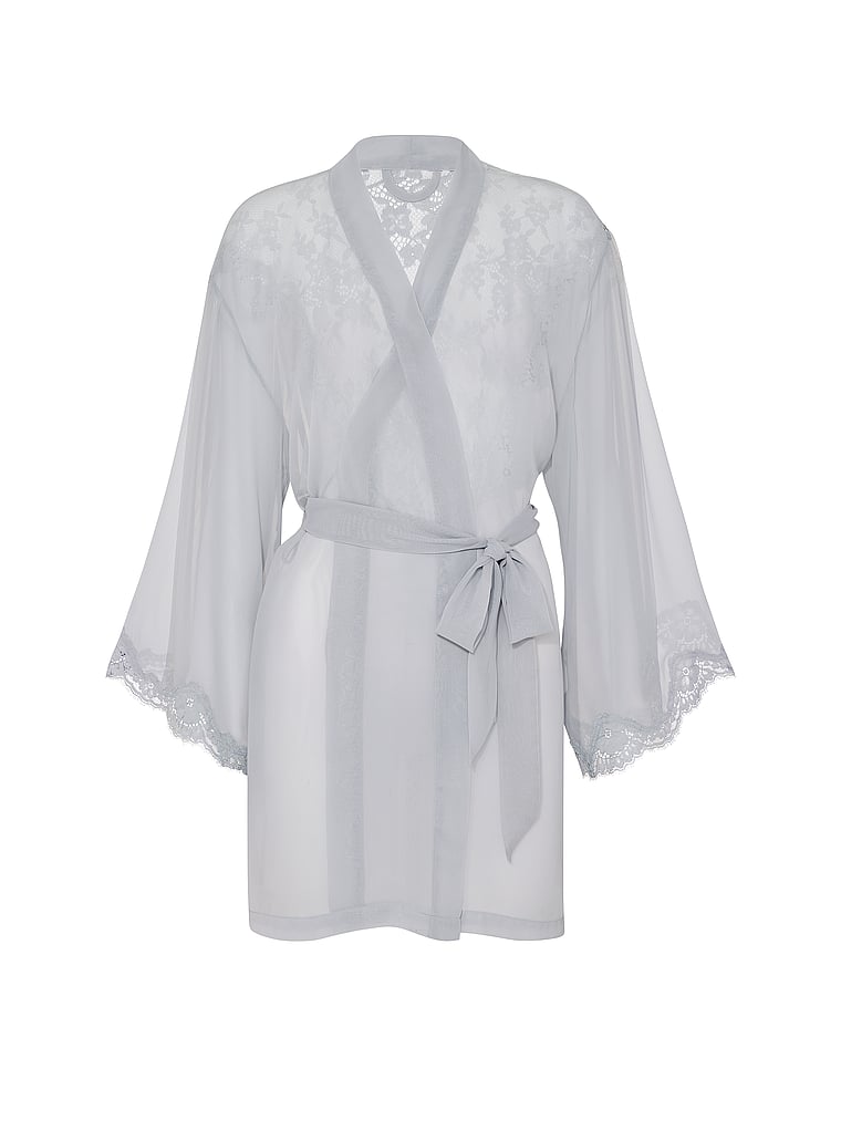 Victoria's Secret, Dream Angels Chiffon & Lace Short Robe, Sterling, offModelFront, 3 of 3