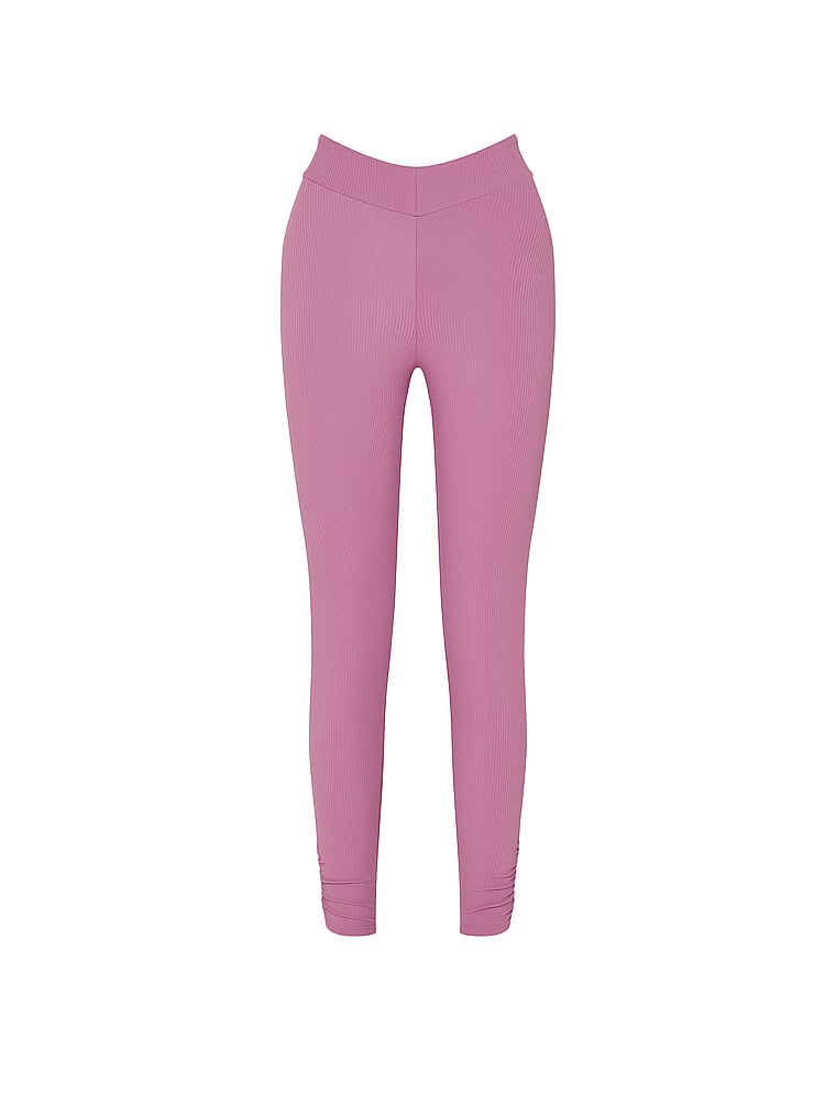 Victoria's Secret, VSX VSX Elevate™ Rib Ruched V-Waist Legging, Violet Frost, offModelFront, 3 of 3