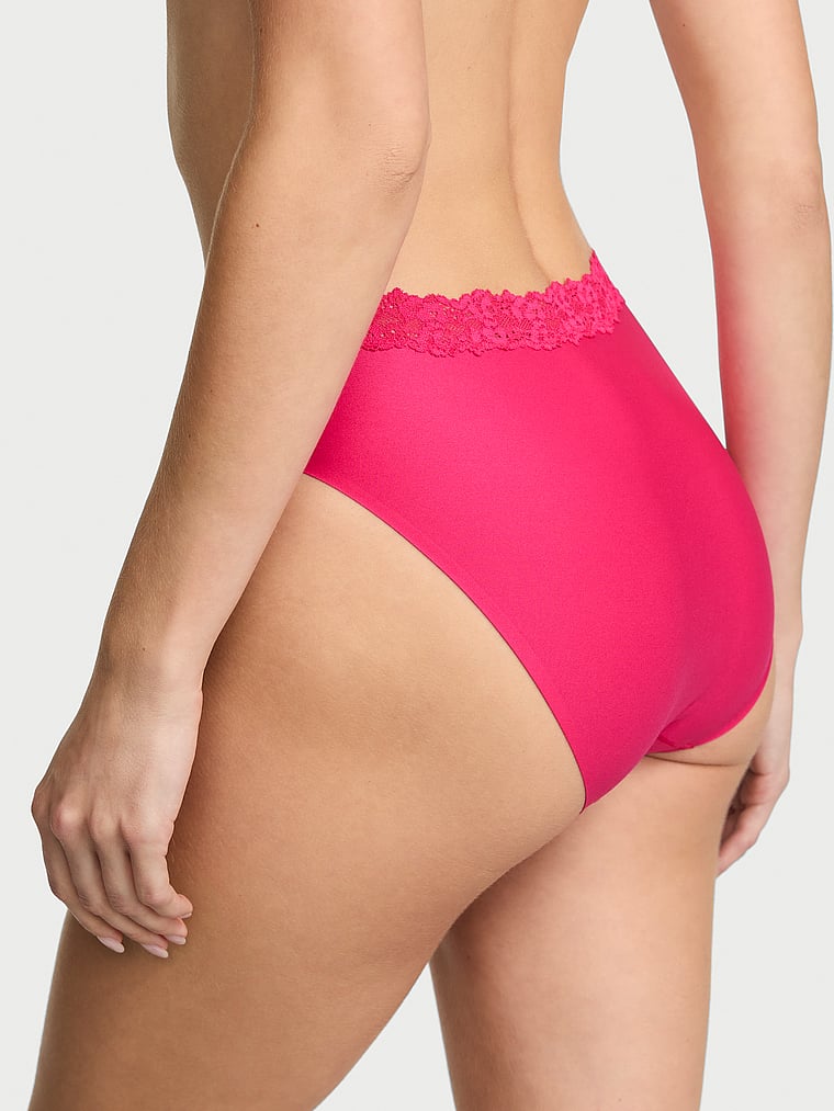 Victoria's Secret, Body by Victoria Body by Victoria Flex Lace-Trim Mid-Rise Bikini Panty, Pop Pink, onModelBack, 2 of 4 Ari is 5'9" and wears Small