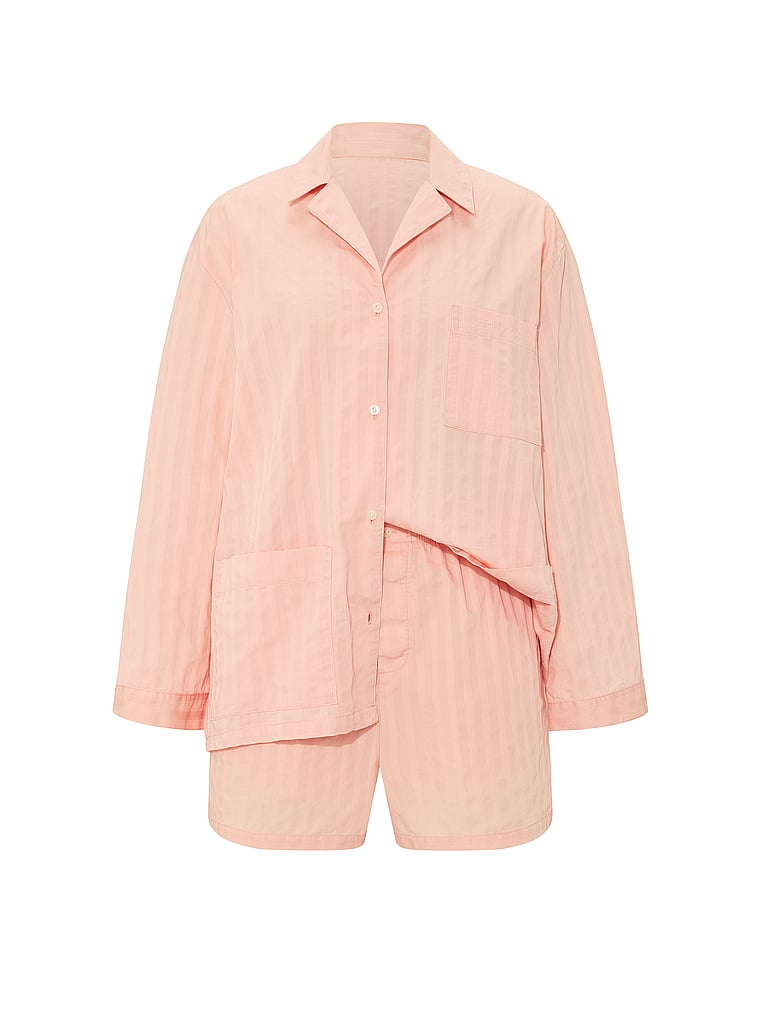 Victoria's Secret, Victoria's Secret Heritage Cotton Long-Sleeve Short Pajama Set, Pink Gin, offModelFront, 4 of 5