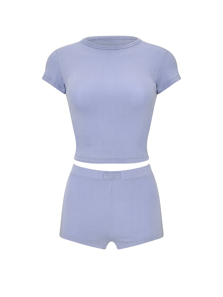 Victoria's Secret, Victoria's Secret SoSoft™ Modal Ribbed Tee & Shortie Set, Light Lavender, offModelFront, 3 of 5