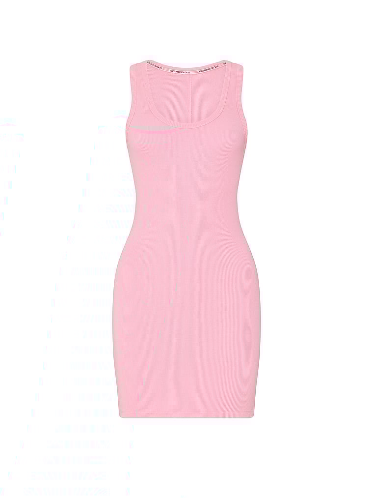 Victoria's Secret, Angel Essentials VS Iconic Rib Tank Dress, Washed Victoria Pink, offModelFront, 4 of 4