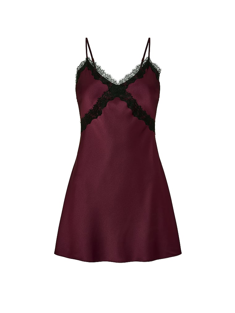 Satin Rose Lace-Trim Mini Slip Dress
